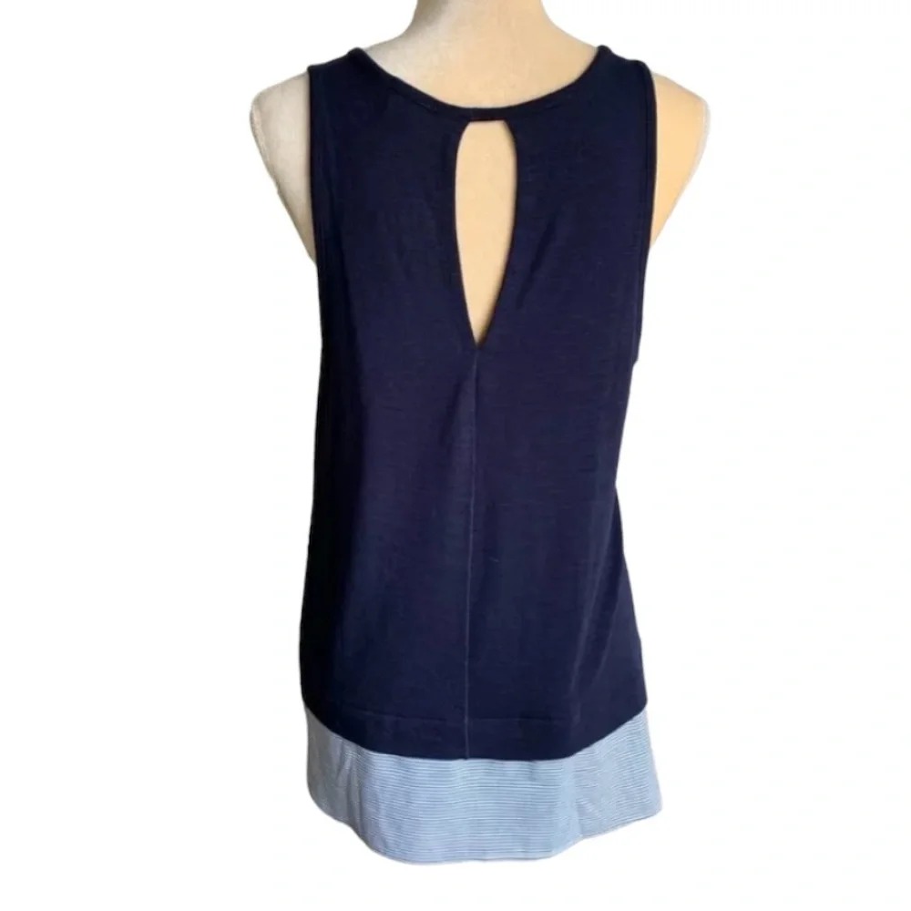 J. Crew Women's Sleeveless Layered Look Tank Top keyhole back blue‎ stripes L